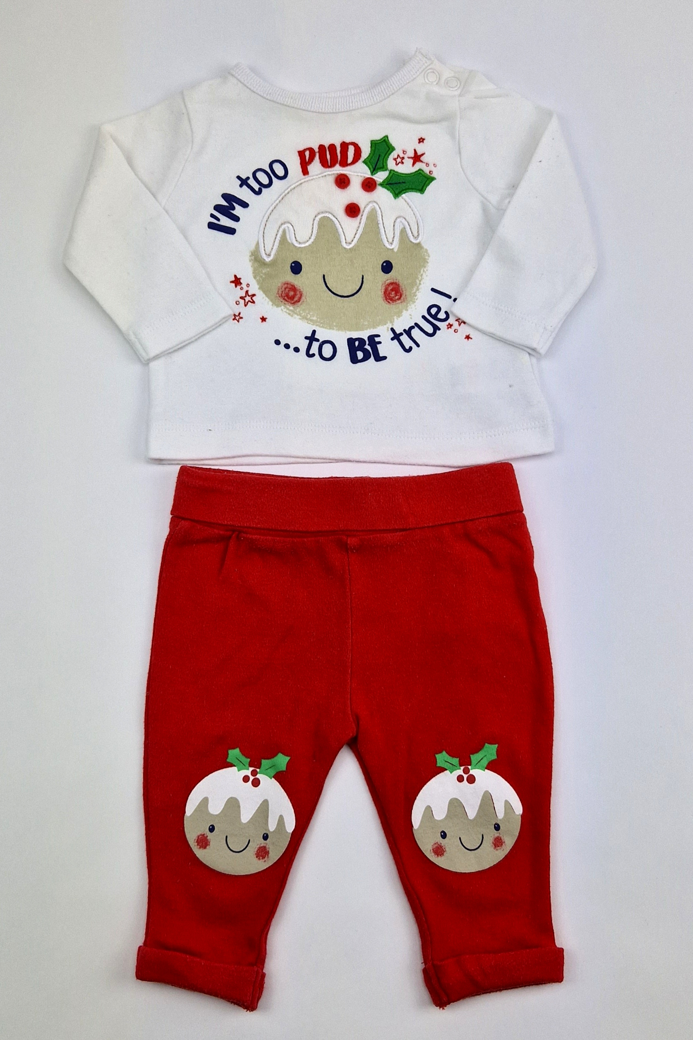 0-3m - 'I'm Too Pud To Be True' Christmas Outfit (M&Co.)