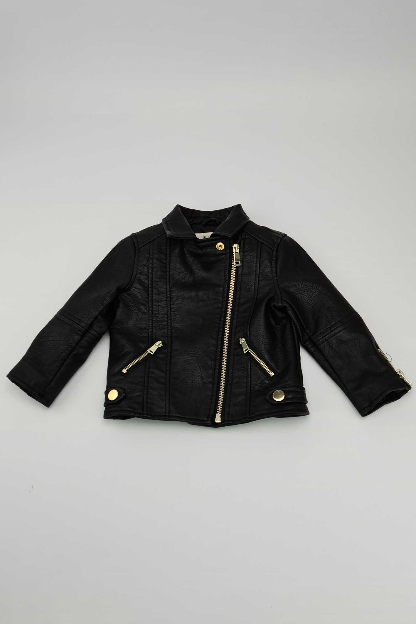 6-9m - Black Faux Leather Jacket (River Island)
