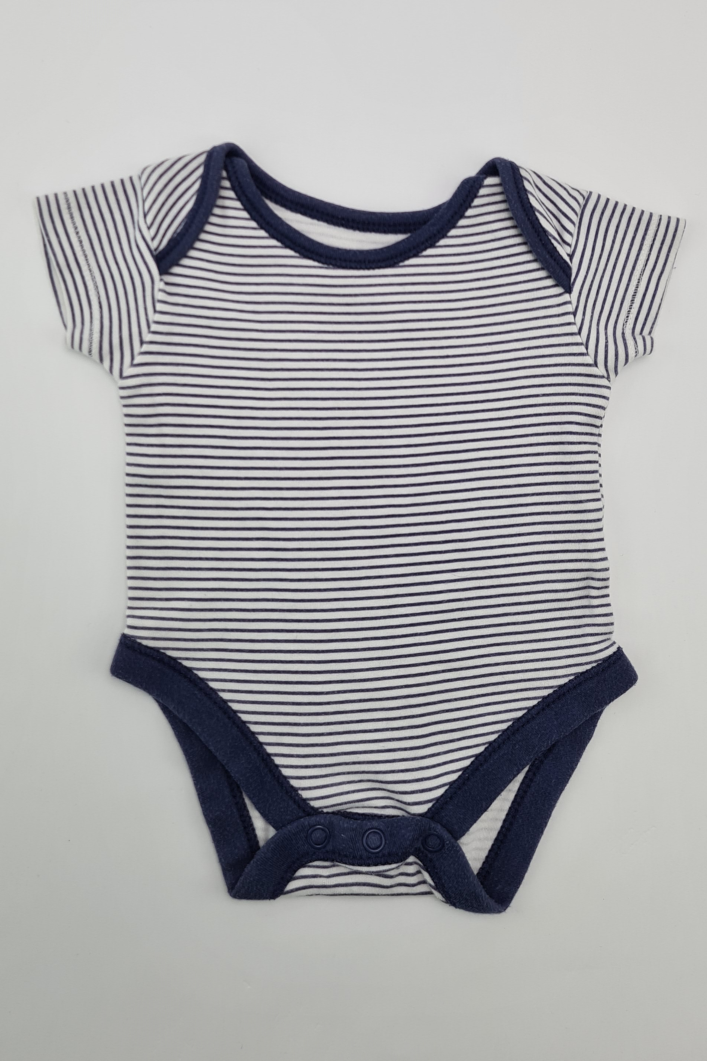 New Born (8lbs) - 100% Cotton Navy & White Striped Bodysuit (Nutmeg)