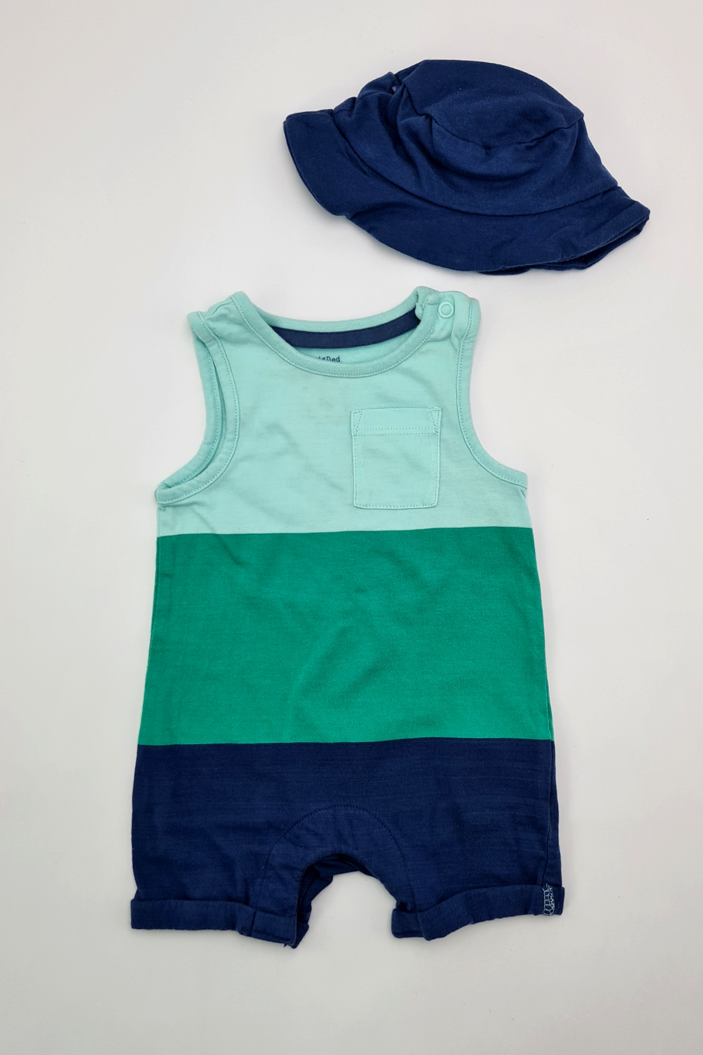 0-3 mois - Barboteuse Color Block et chapeau de soleil assorti (F&F)