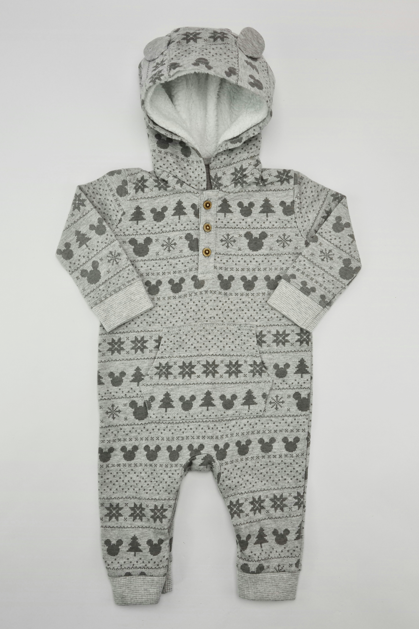 3-6 mois - Barboteuse à capuche grise Mickey Mouse (George). Coton.
