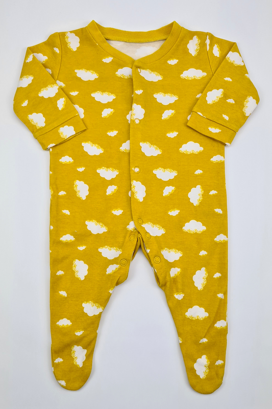 0-3m - 100% Cotton Yellow Cloud Print Sleepsuit (Scottish Baby Box)