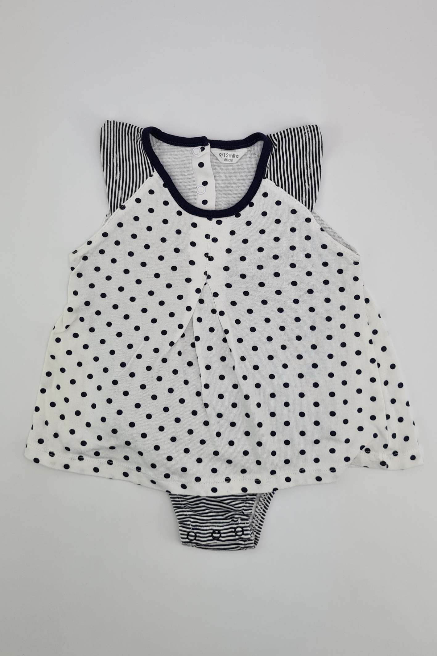 9-12m - Striped & Spotted Shortsleeve Romper Dress