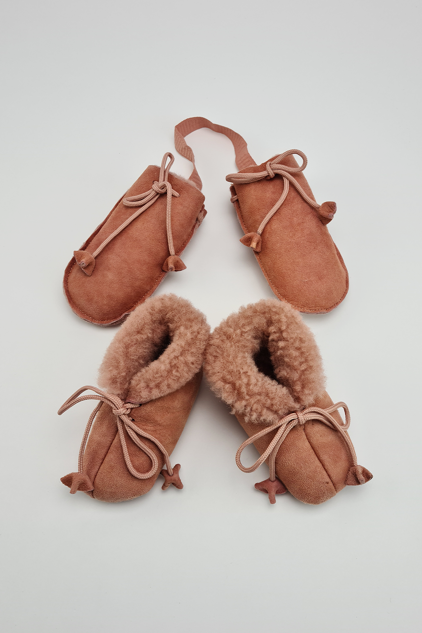 Size Small - Pink Celtic Sheepskin Booties & Matching Mittens Set (Celtic Sheepskin Co.)