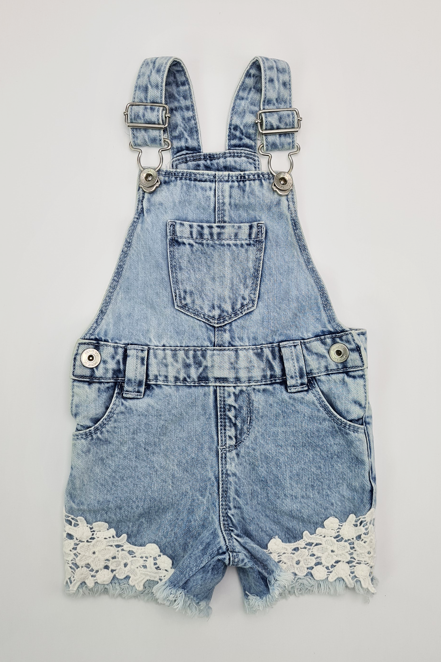 3-6 mois - Salopette en denim à motif dentelle