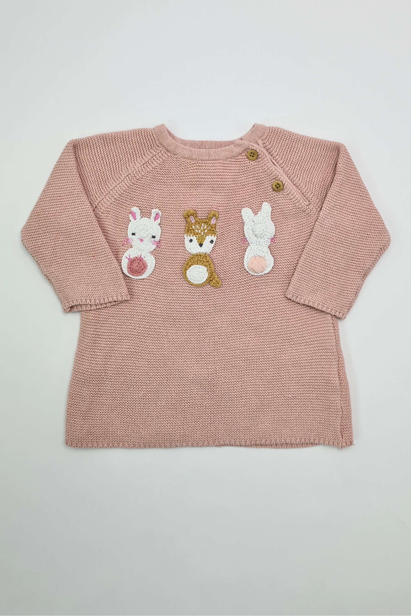 1m (10lbs) - Dusty Pink Bunny Jumper Dress (F&F) Precuddled.com 1m (10lbs) - Dusty Pink Bunny Jumper Dress (F&F) Precuddled.com