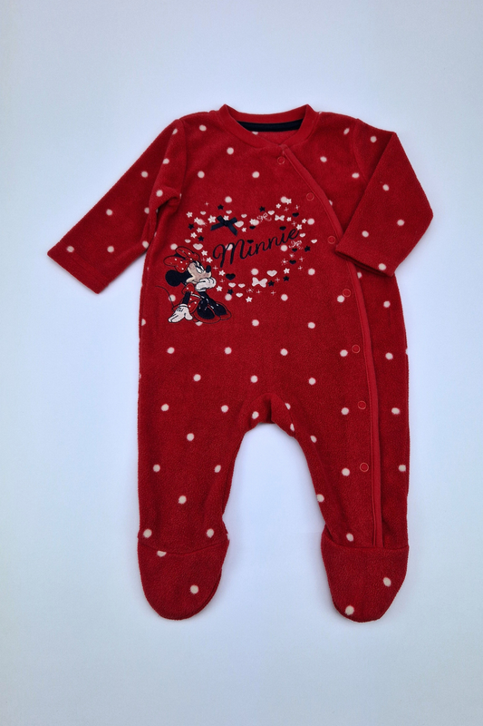 0-3m Fleece Lined Red Babygrow