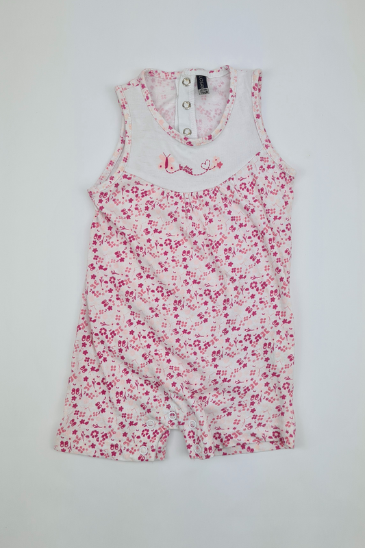 9-12m - White - A - Lined Floral Print Romper