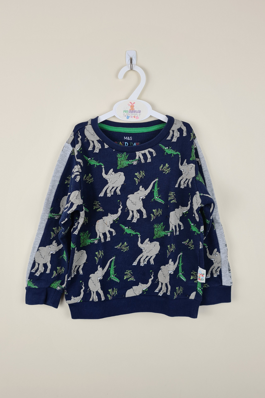 2-3y - Elephant Character Print Sweatshirt (M&S)