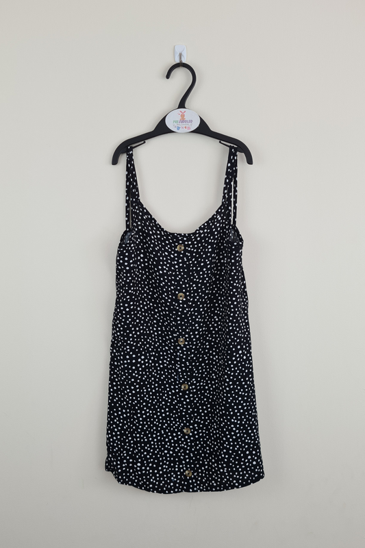 6-7y - Black Polka Dot Viscose A-Line Dress (Primark)
