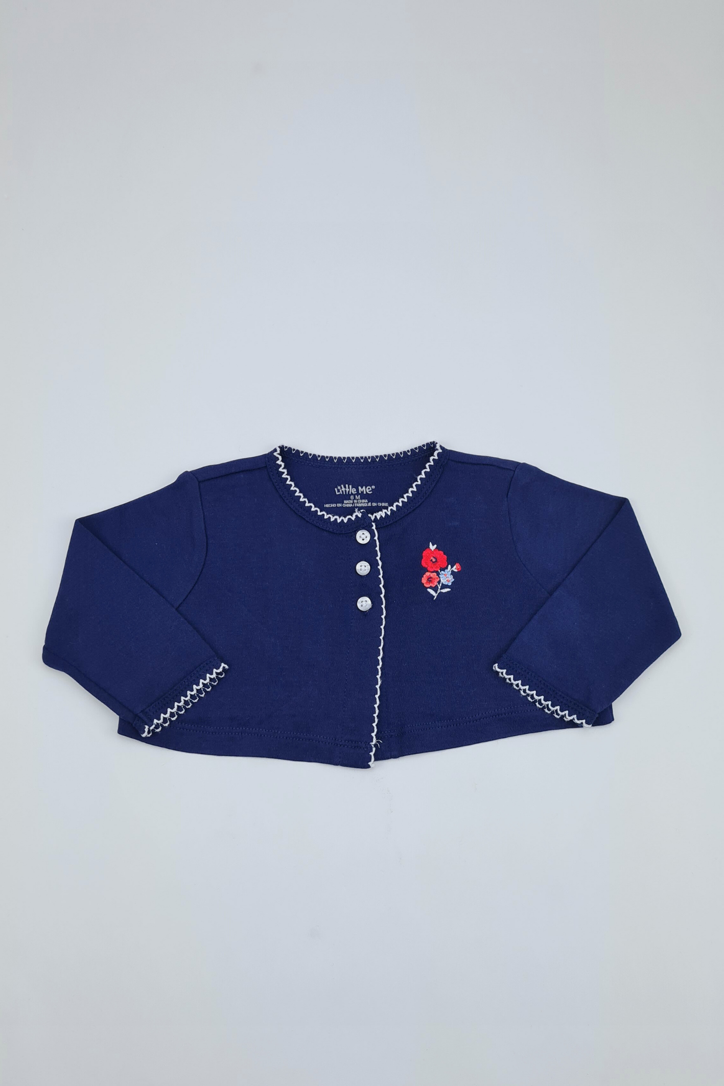 9-12m - Floral Embroidered Navy Cardigan (Little Me)