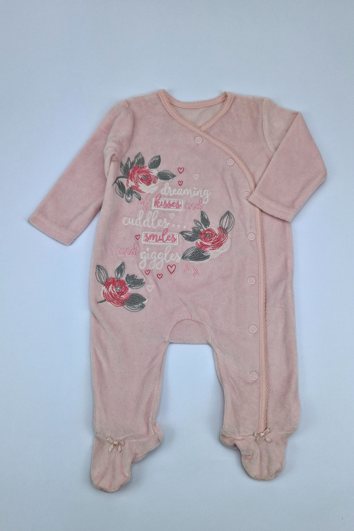 0-3m Floral Applique Pink Sleepsuit