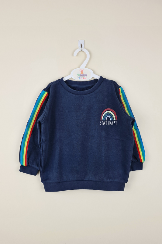 2-3y - Rainbow Stripe 'Stay Happy' Sweatshirt
