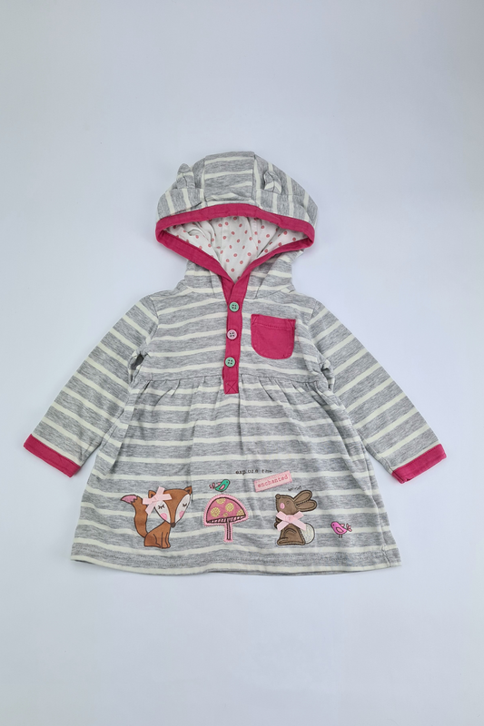3-6m - Embroidered Characters Grey Striped Hooded Jersey ( Babies R Us)