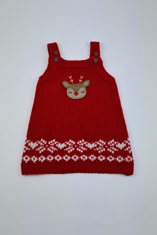 0-3m - Red Knit Pinafore Christmas Party Dress (F&F)