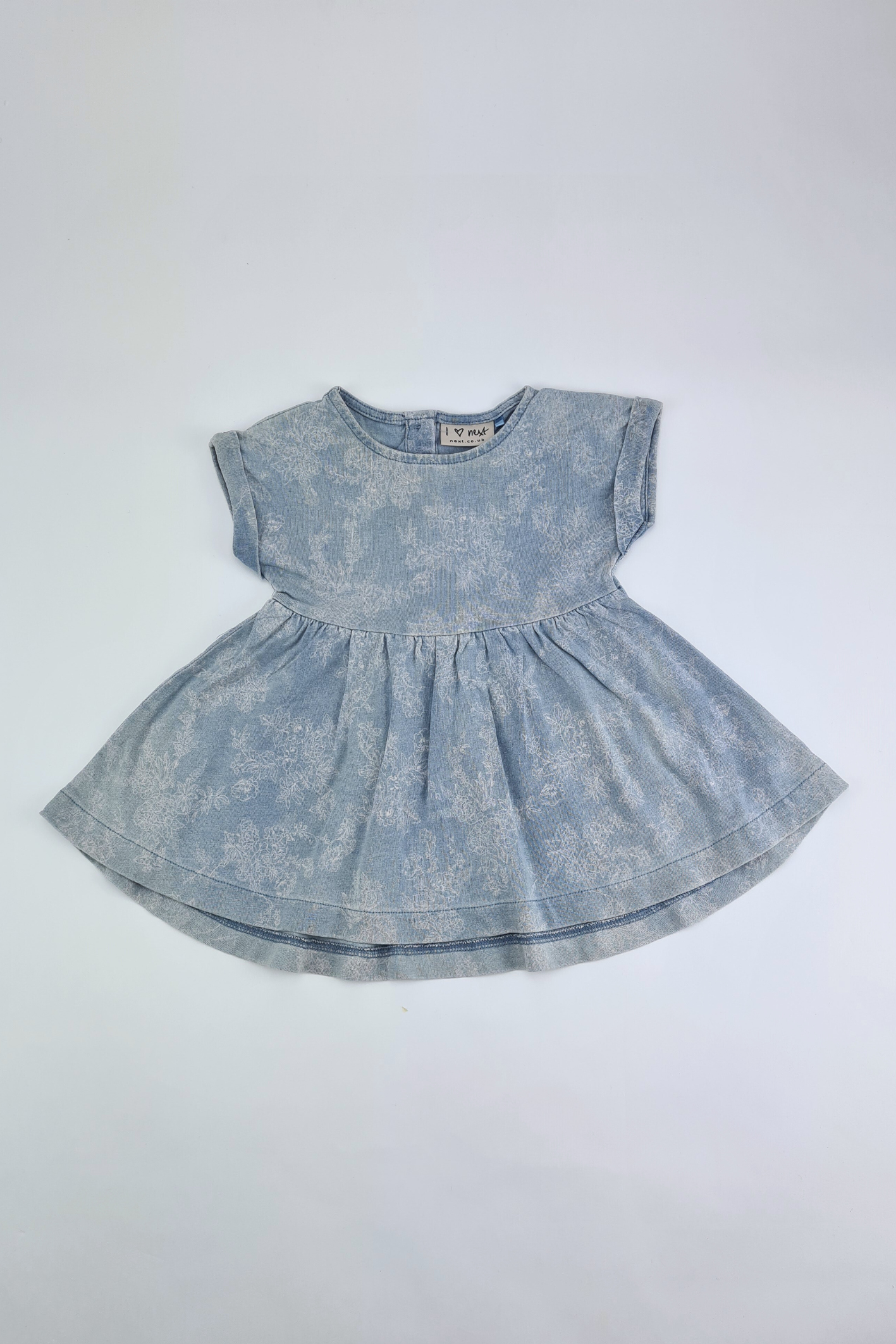 3-6m - White Floral Patterned Blue Dress (Next)