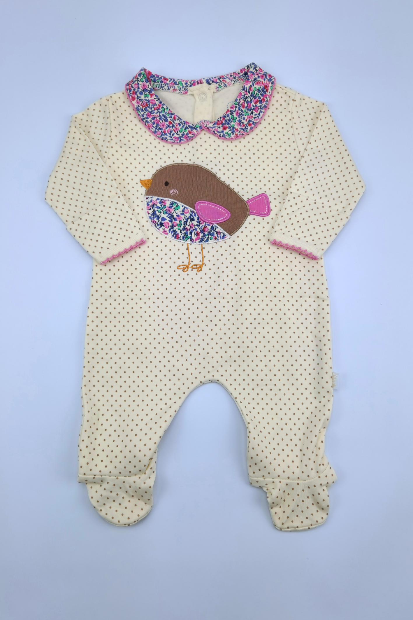 0-3m JojoMamanBebe Robin Applique Sleepsuit 