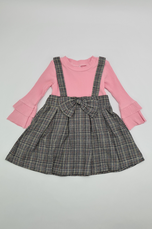 9-12m - 2 Piece Set Plaid Dress And Pink Top