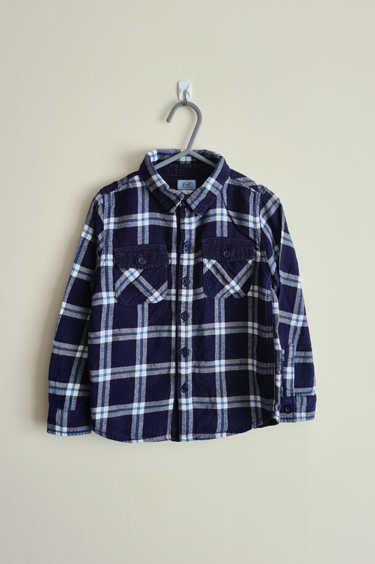 4-5y - Navy Plaid Button Up Shirt (F&F)