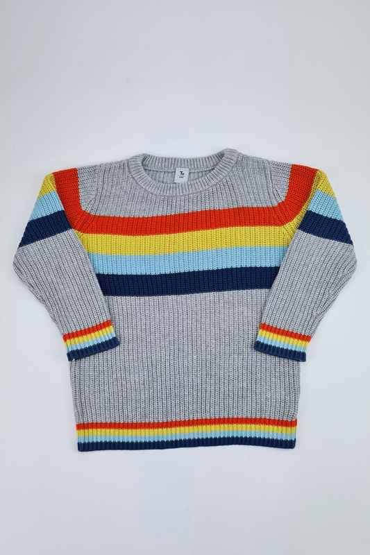 2-3y- Grey Rainbow Stripe Knit Jumper (Tu)