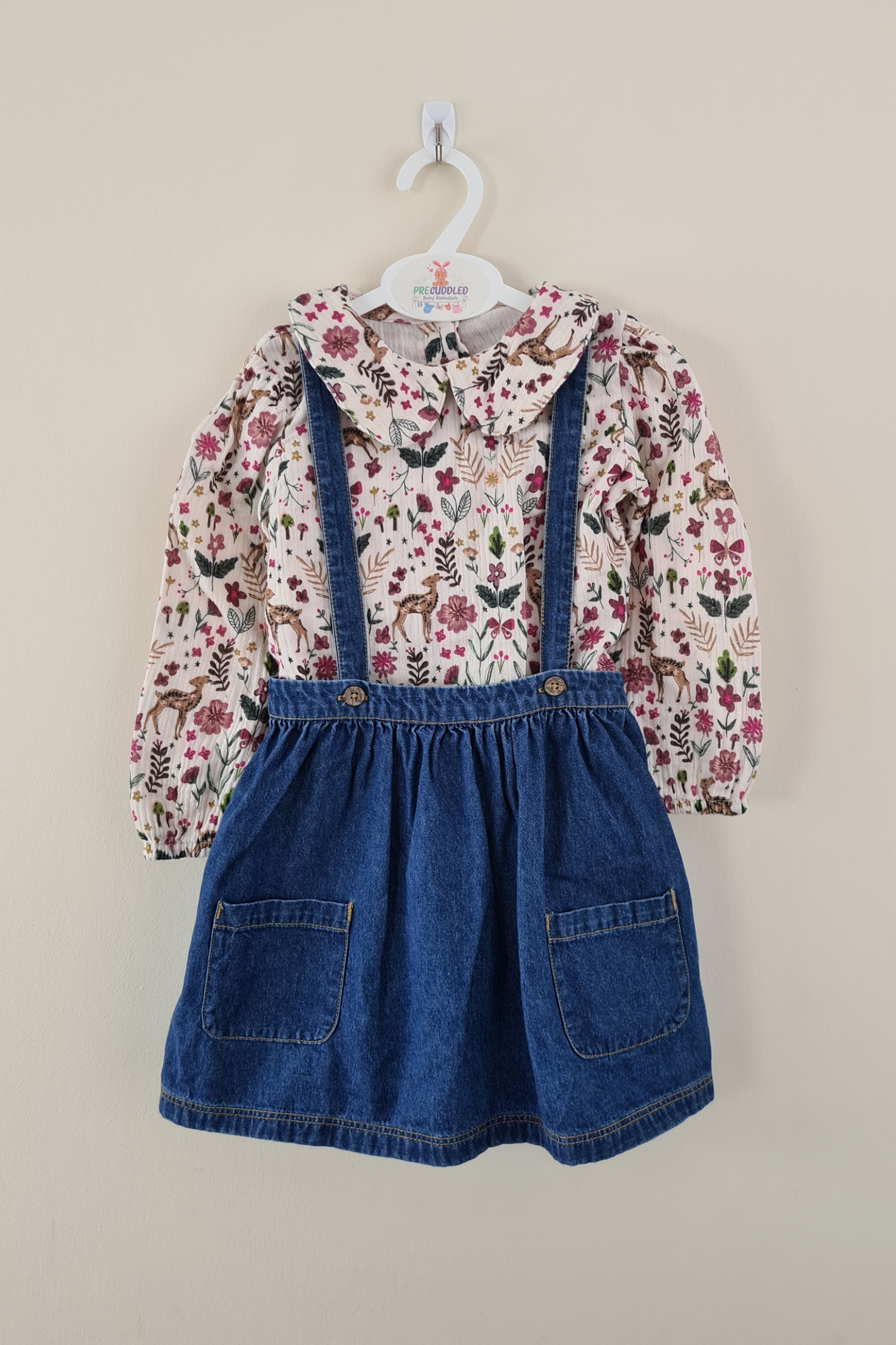2-3y - Forest Print Collared Top and Denim Pinafore Outfit (George)