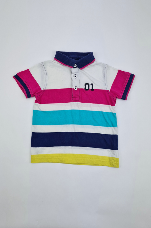 12–18 Monate – Mehrfarbig gestreiftes Polo-T-Shirt