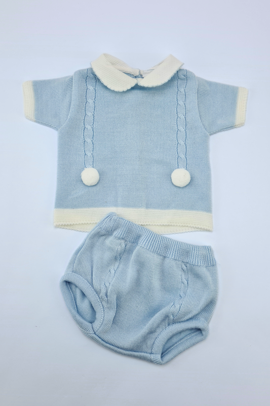 0–3 Monate – Blaues gestricktes 2-teiliges Outfit