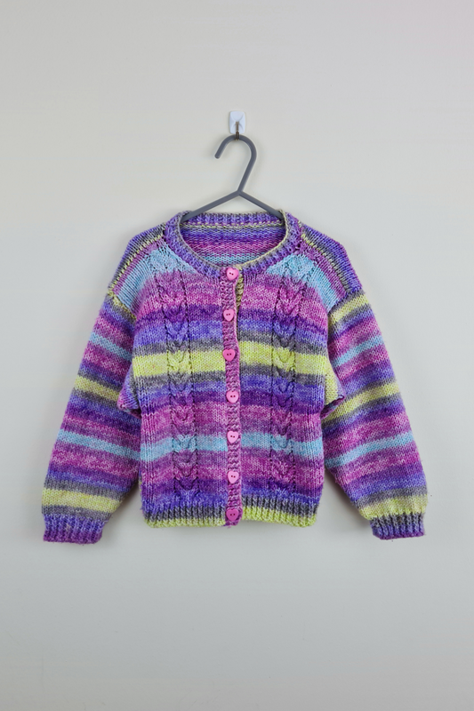 5-6y - Multicolour Hand Knitted Cardigan