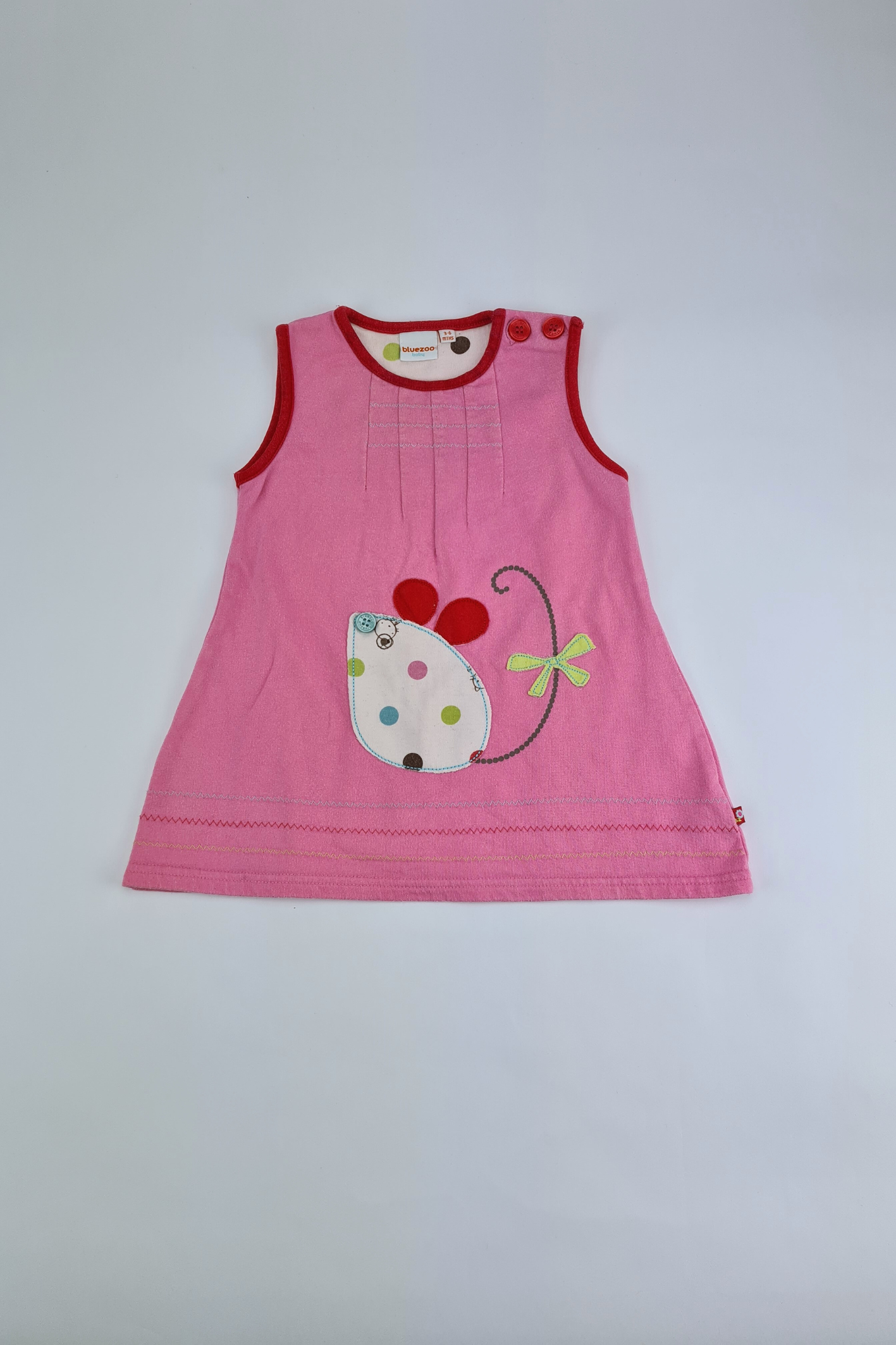 3-6m - Bluezoo Embroidered Character Pink Dress 
