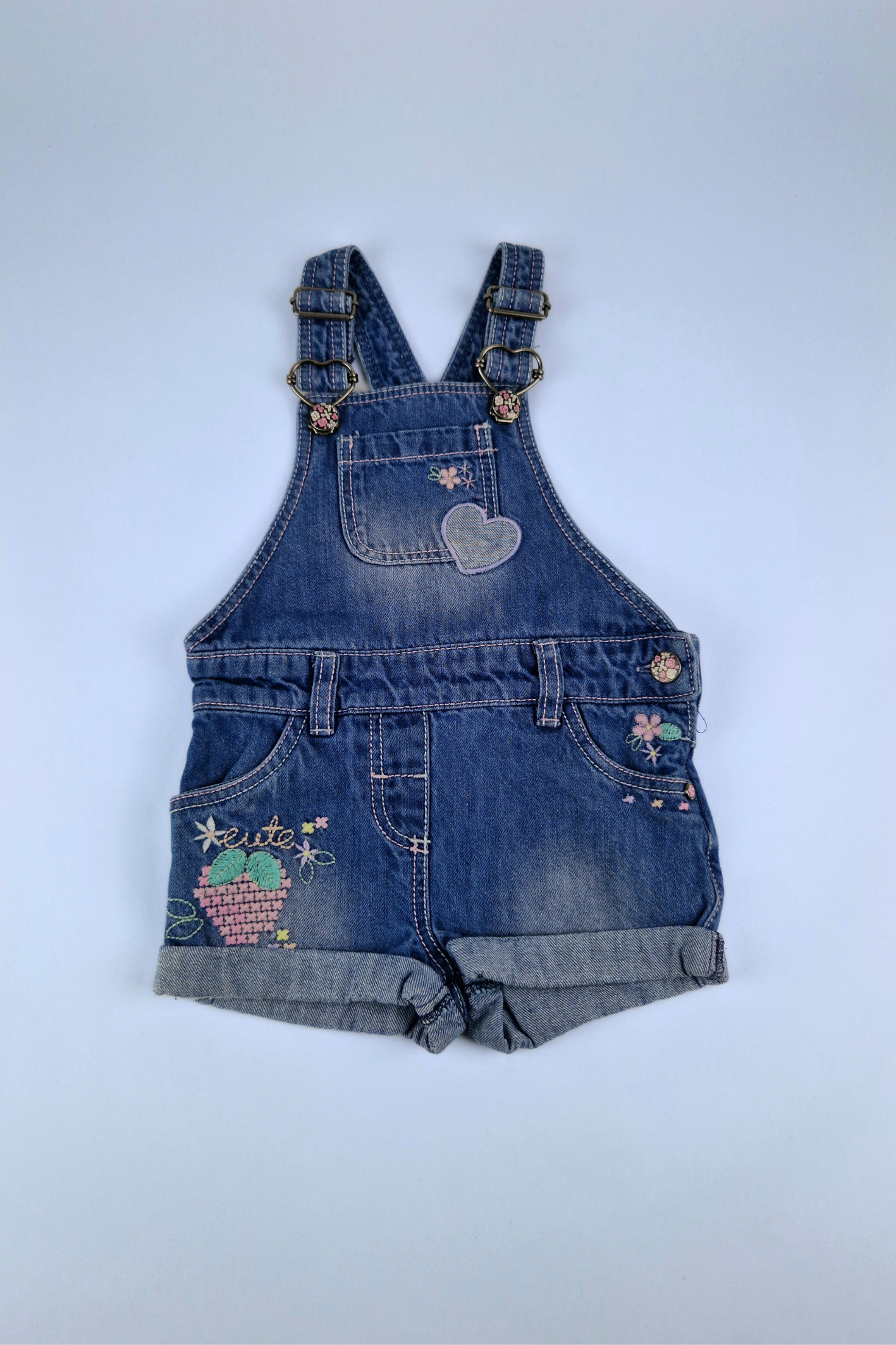 12-18m 'Cute' Embroidered Denim Dungarees 