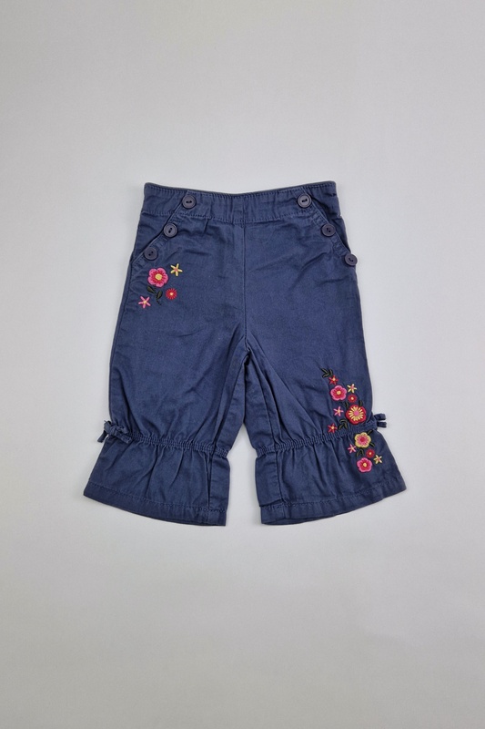 3-6m - Navy Floral Embroidered Trousers (M&S)