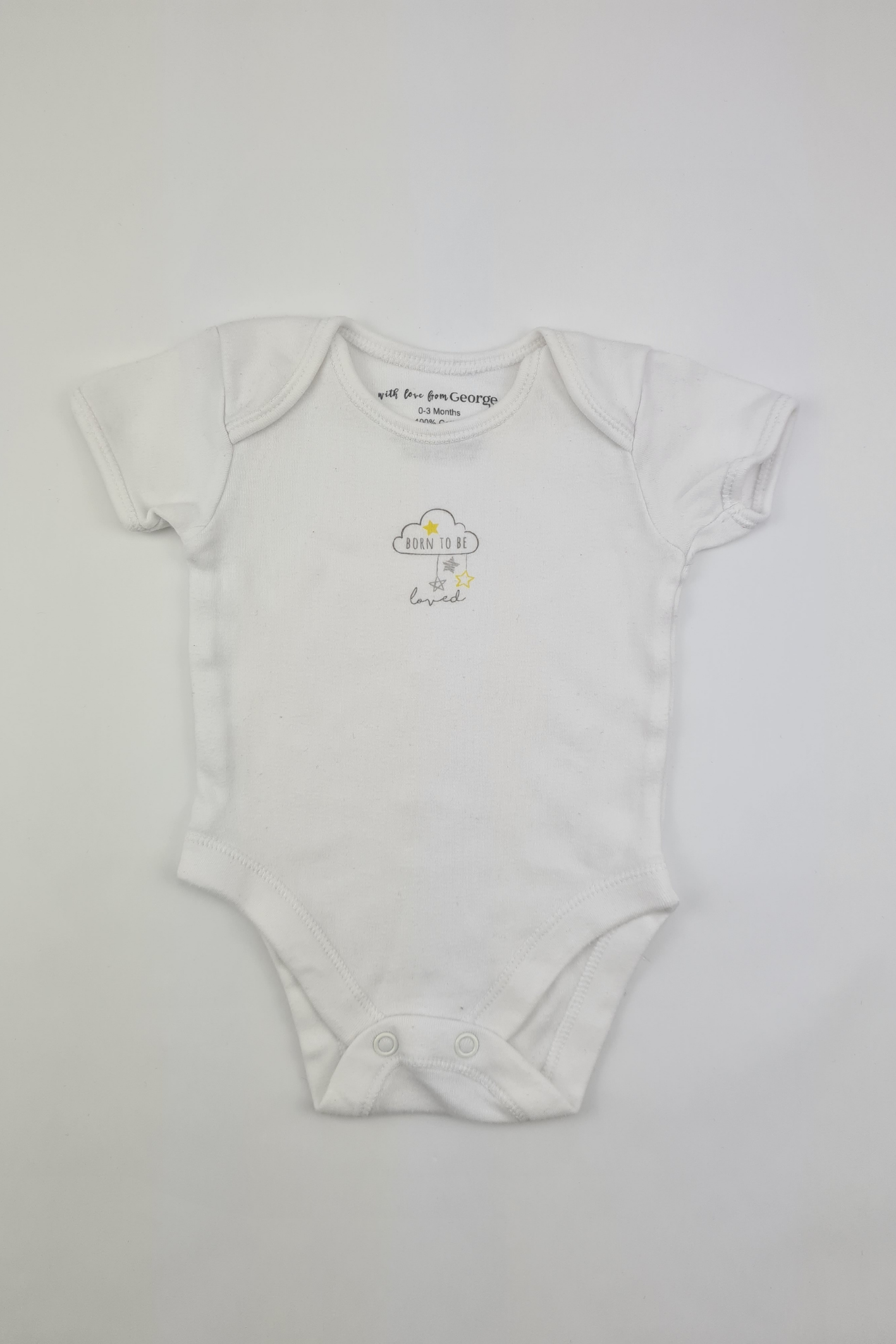 0-3m - 100% Cotton 'Born To Be Loved'  White Bodysuit (George)