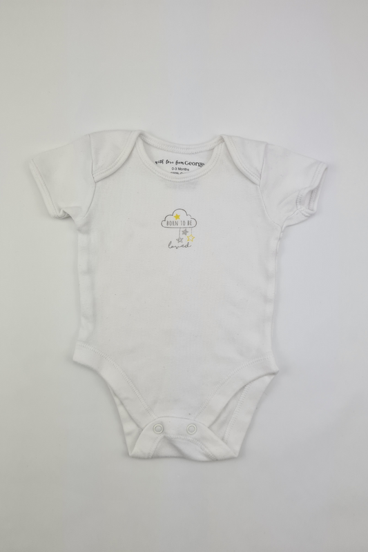 0–3 Monate – weißer Body „Born To Be Loved“ aus 100 % Baumwolle (George)