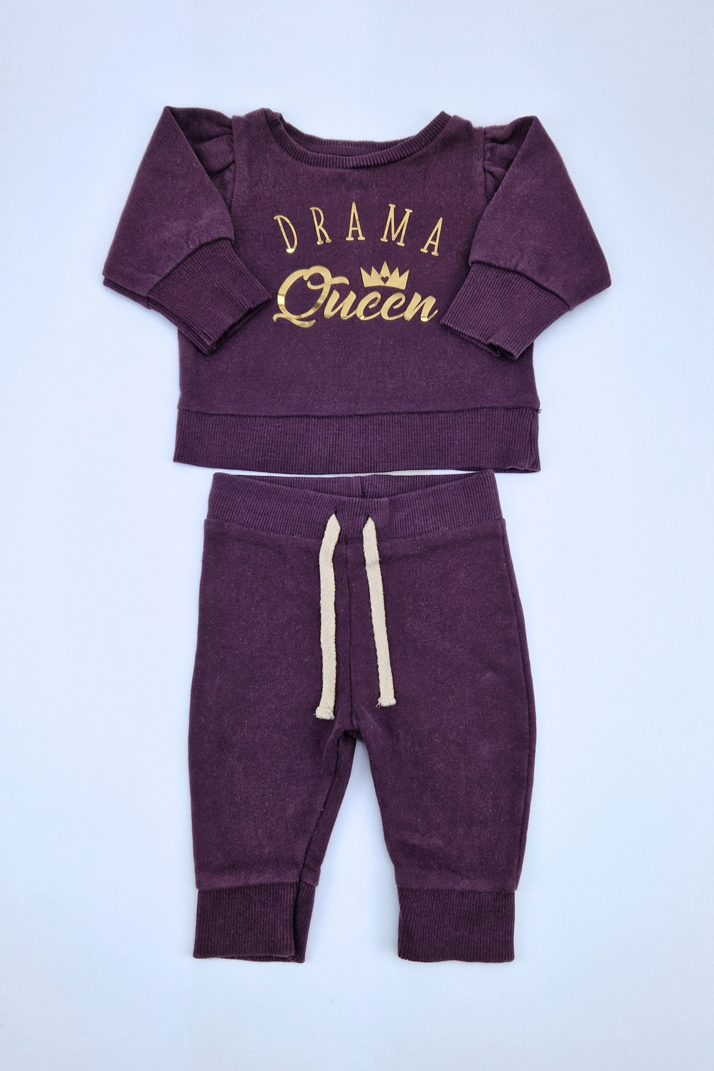 0-3m 'Drama Queen' Plum Sweatshirt & Jogger Set 