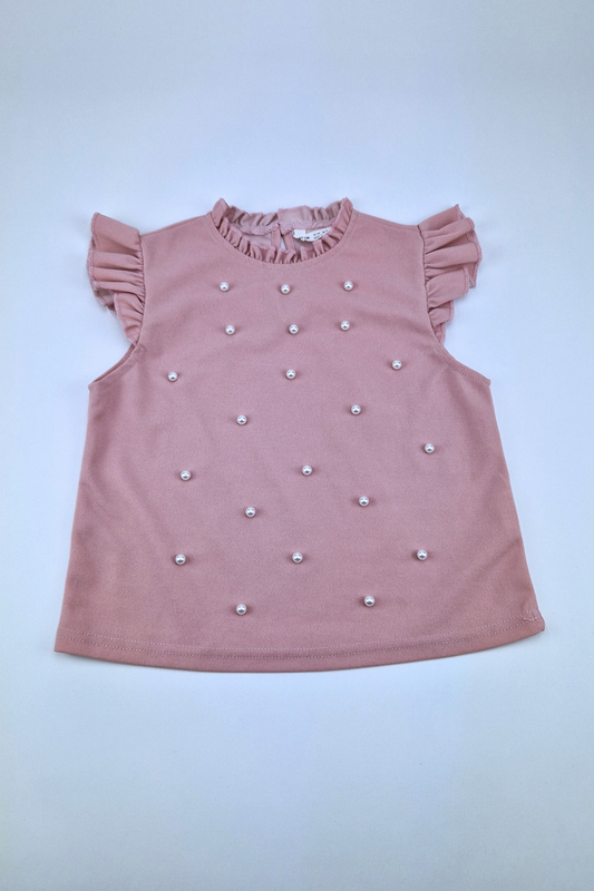 7-8Y Ruffled Armhole Pearls beaded Top