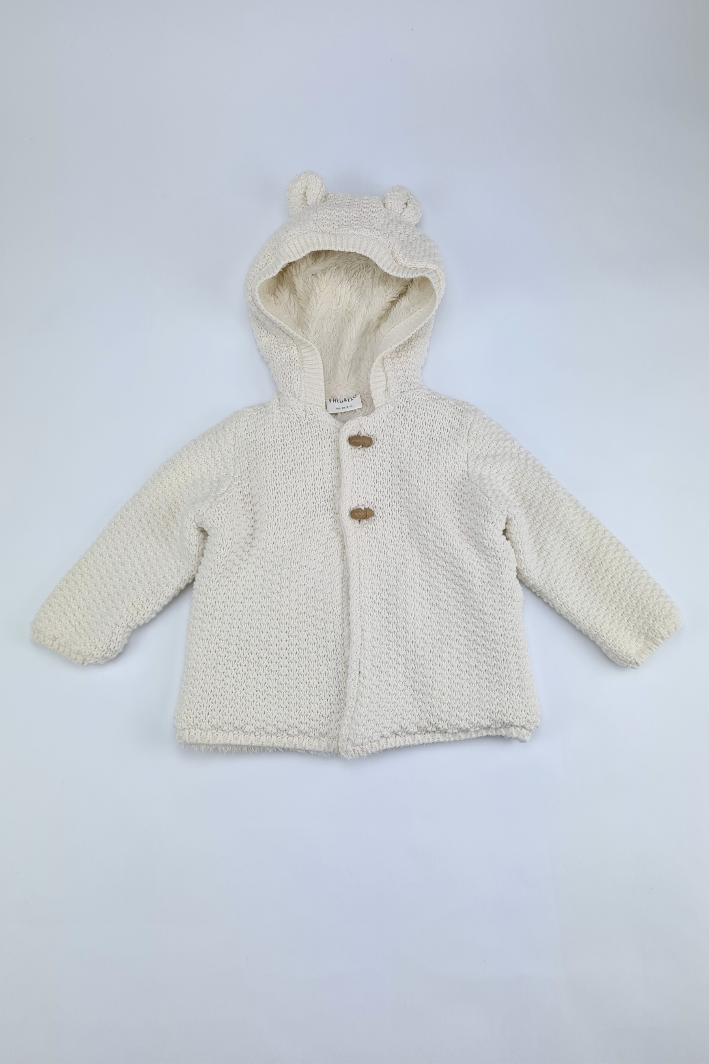 0-3m - White Knitted Hooded Cardigan (F&F)