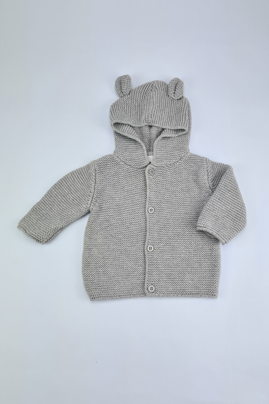 0-3m - Grey Knitted Hooded Cardigan (Next)