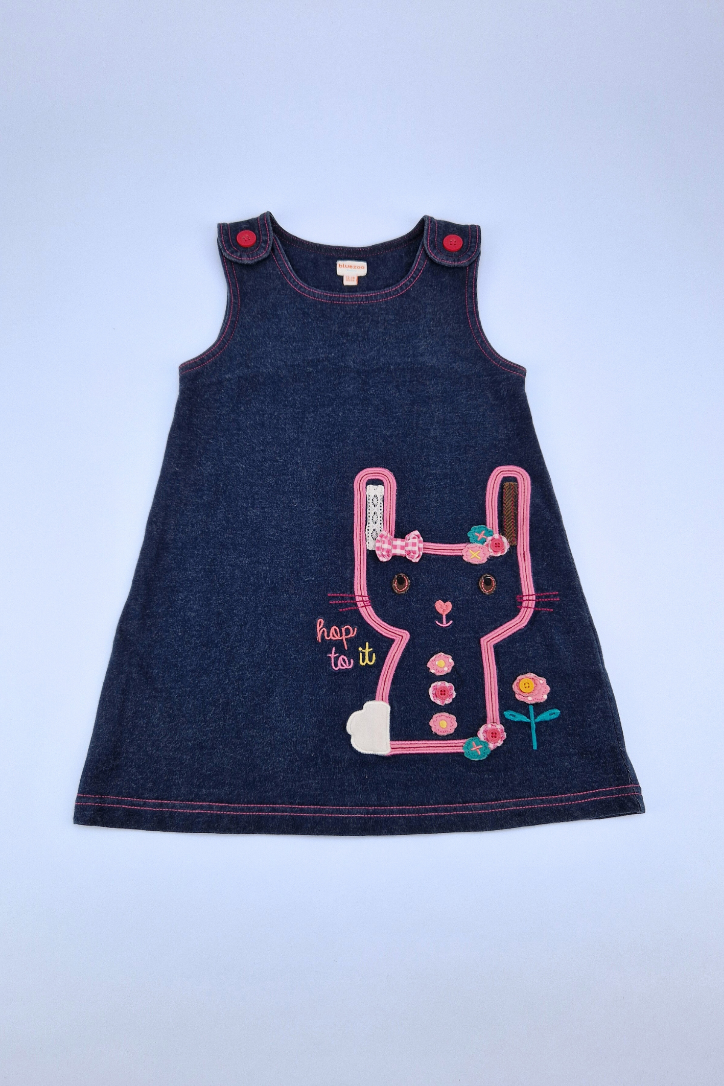 12-18m Bluezoo 'Hop To It' Bunny Embroidered Pinafore Dress