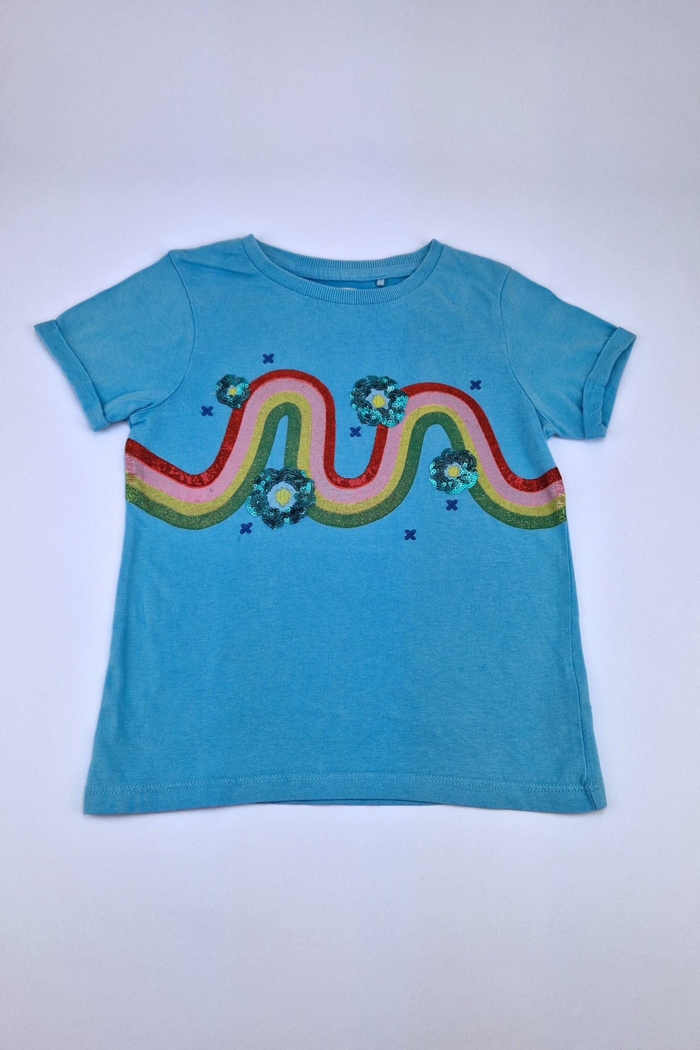 6y Blue Sequin Glitter Rainbow Top