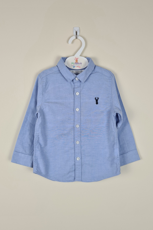 18-24m - Blue stag embroidered Oxford shirt (Next)