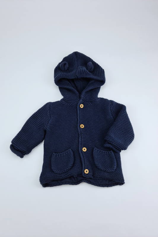 0-3m - Navy Knitted Hooded Cardigan (George)