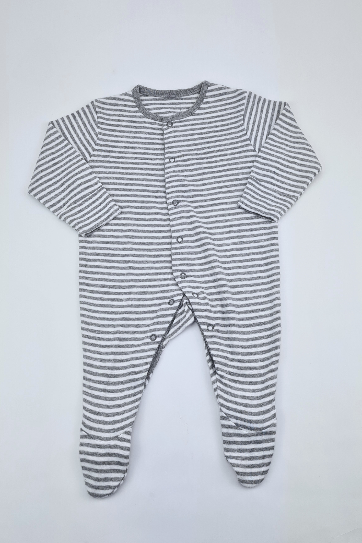 3-6m - Grey And White Stripes Sleepsuit 