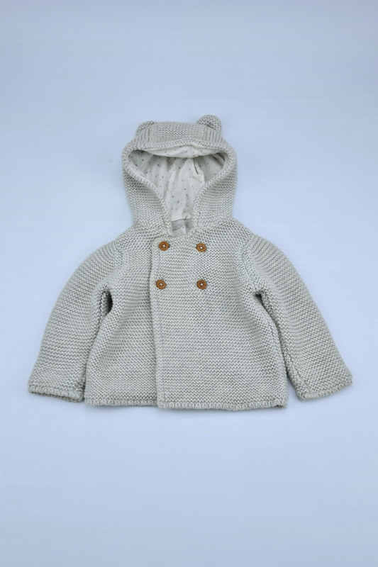 0-3m Grey Star Lined Cotton Cardigan