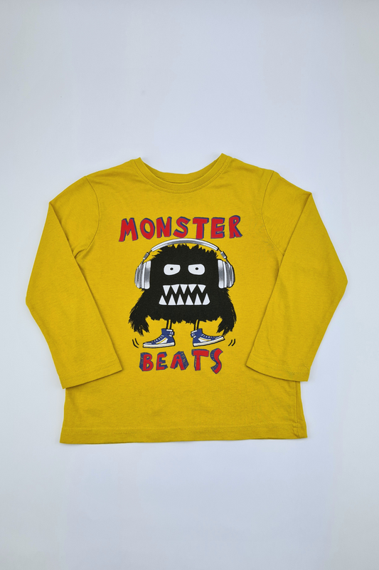 3-4yrs - 'Monster Beats' Yellow Longsleeve T-shirt (Primark)