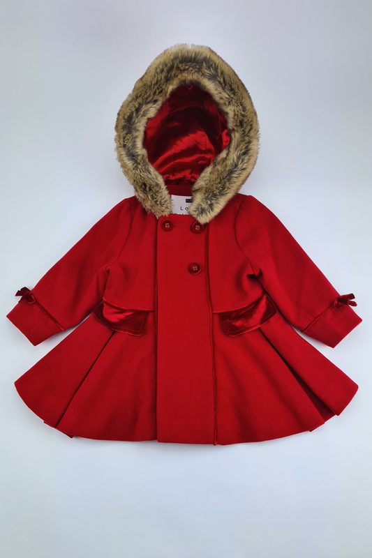 12-18m - Red Fabric Coat With Hood (F&F)