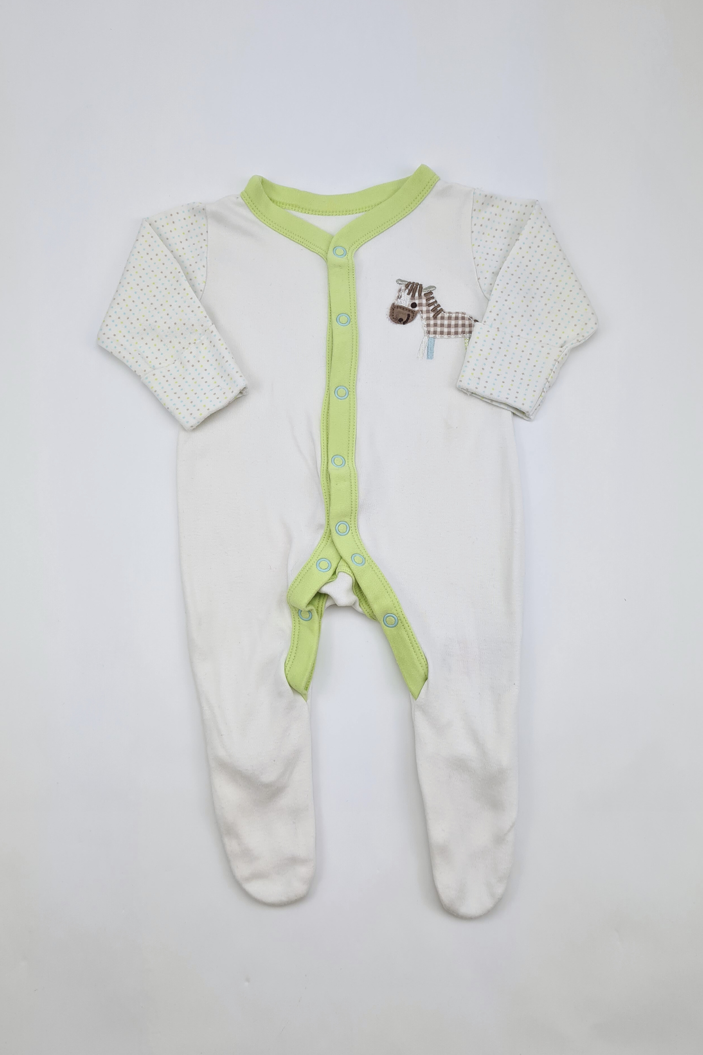 Newborn - 10lbs White & Green Sleepsuit (Mothercare)