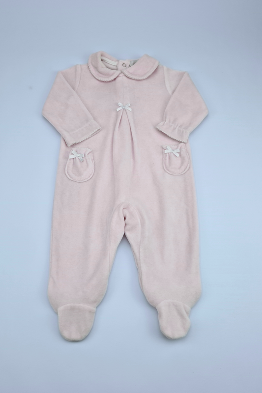 0-3m Pink Velour One Piece Baby Grow