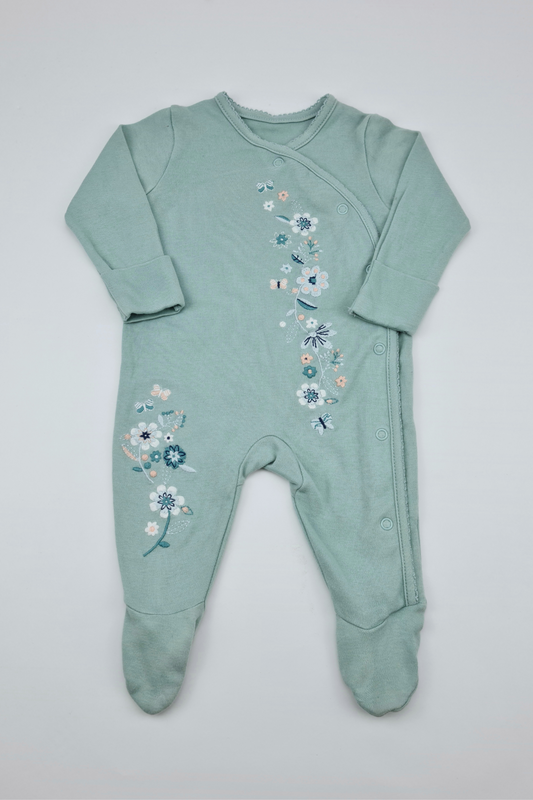 0-3m - Floral Embroidered Playsuit