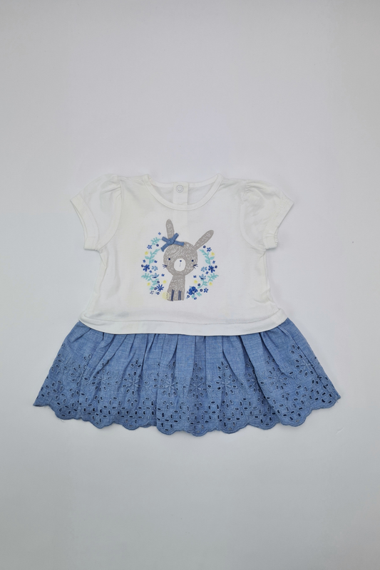 3-6m - Blue Embroidered Edge Dress