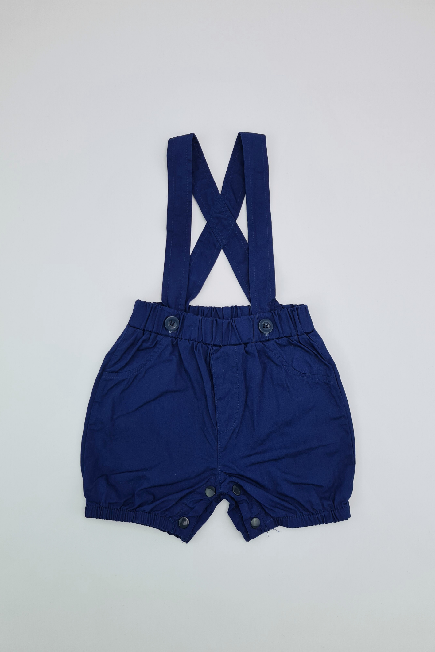 3-6m - Navy Linen Suspender Shorts